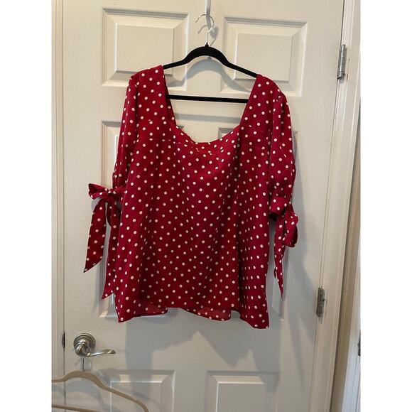 Unique Vintage Red and White Polka Dot Tie Up Short Sleeve Top 1950s Sz 5x #2 - Picture 6 of 6